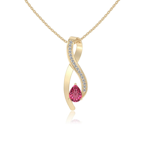 lab grown pink-tourmaline pear solitaire necklaces in yellow gold