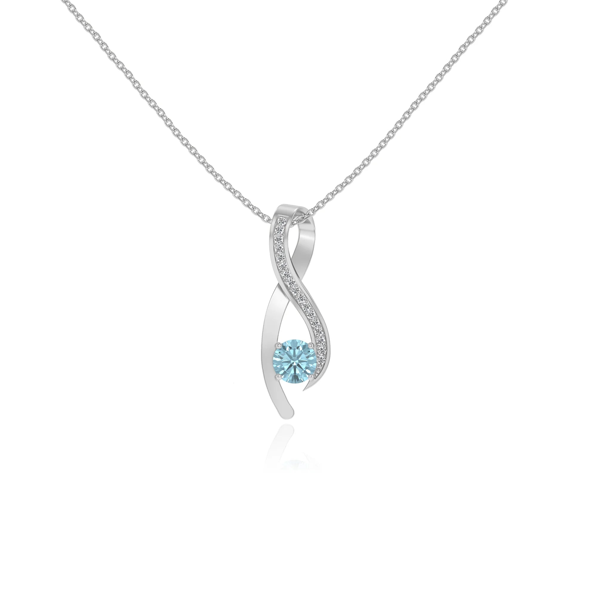 lab grown aquamarine round solitaire necklaces in sterling silver