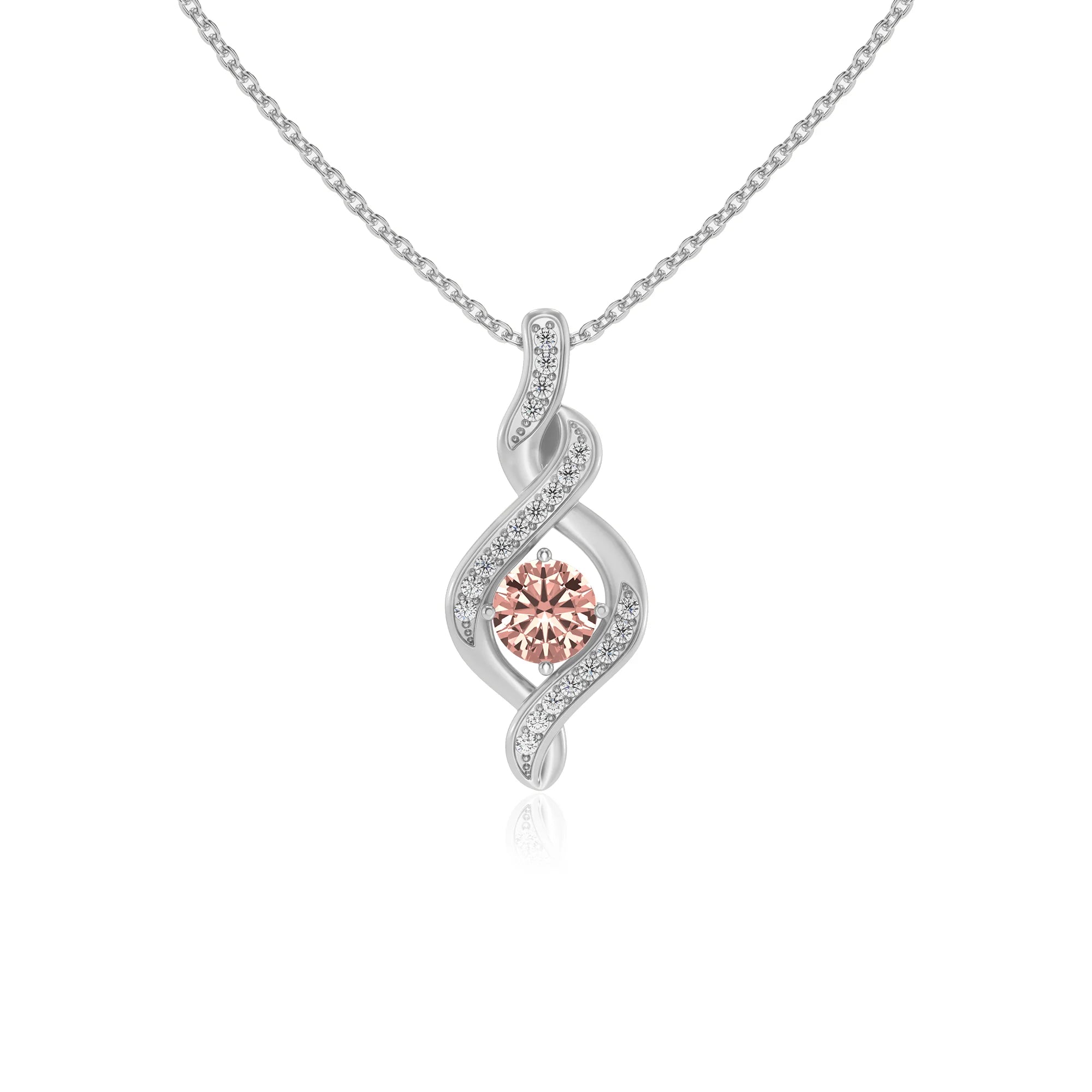 lab grown morganite round solitaire necklaces in sterling silver