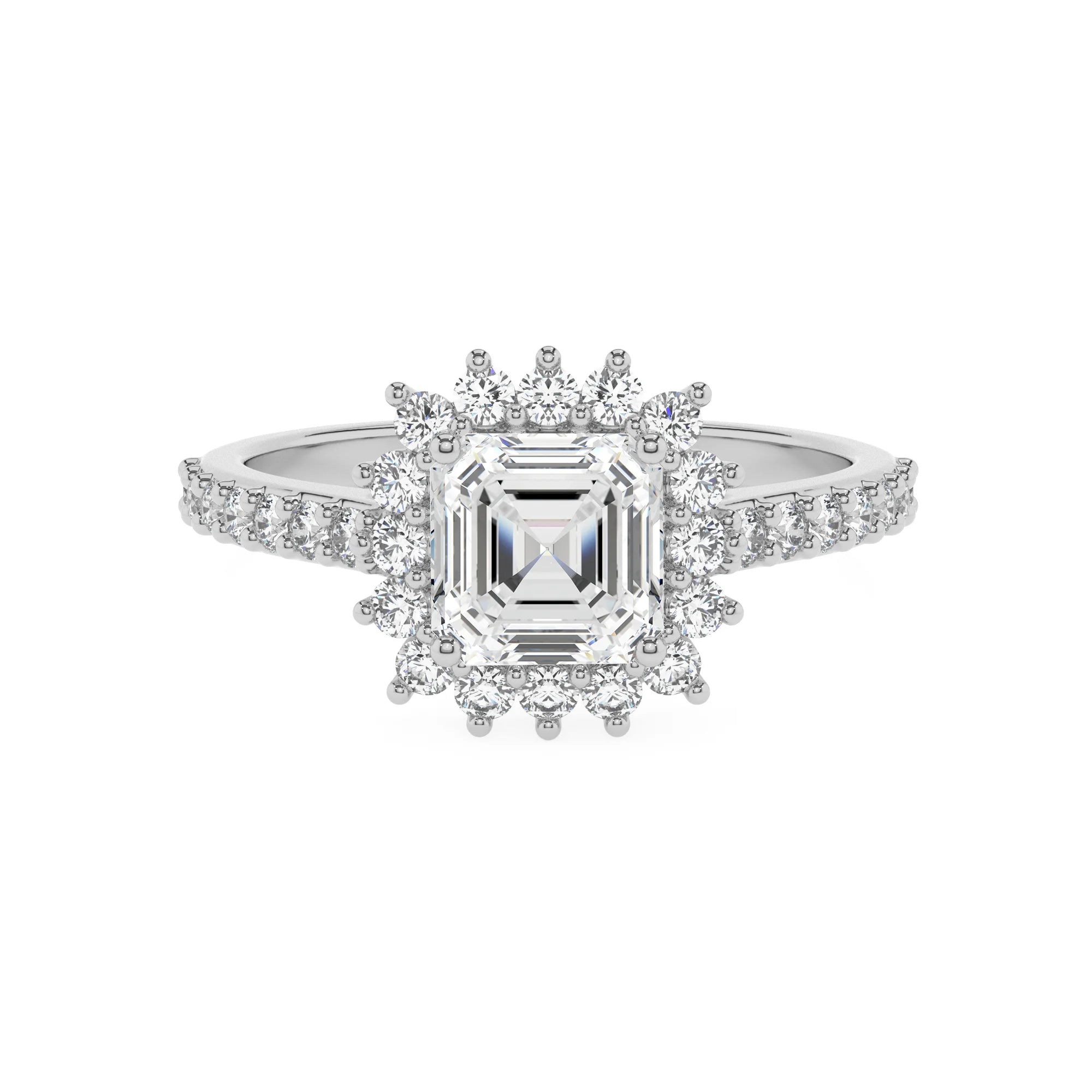 lab grown moissanite asscher solitaire rings in white gold