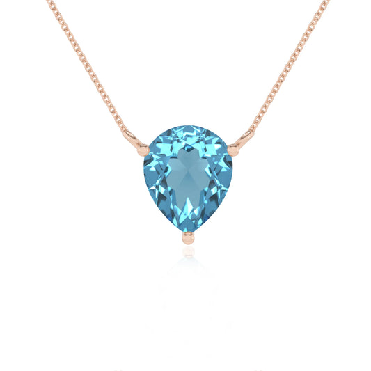 natural swiss-blue-topaz pear solitaire necklaces in rose gold