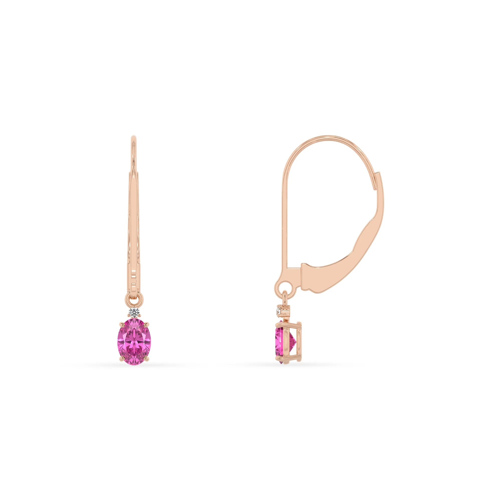 lab grown pink sapphire oval drop earrings in rose gold