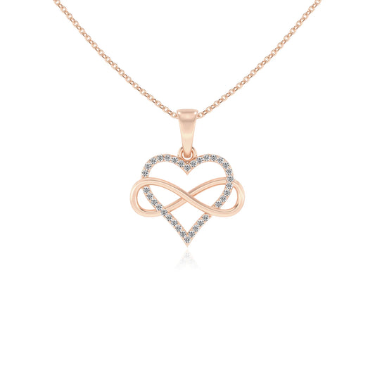 lab grown moissanite round infinity necklaces in rose gold