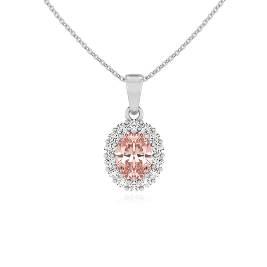 lab grown morganite oval solitaire necklaces in sterling silver
