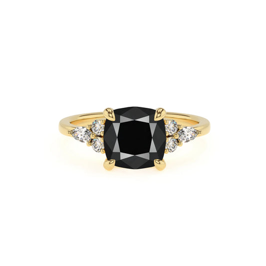 natural black-onyx cushion solitaire rings in yellow gold