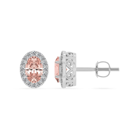 lab grown morganite oval stud earrings in white gold