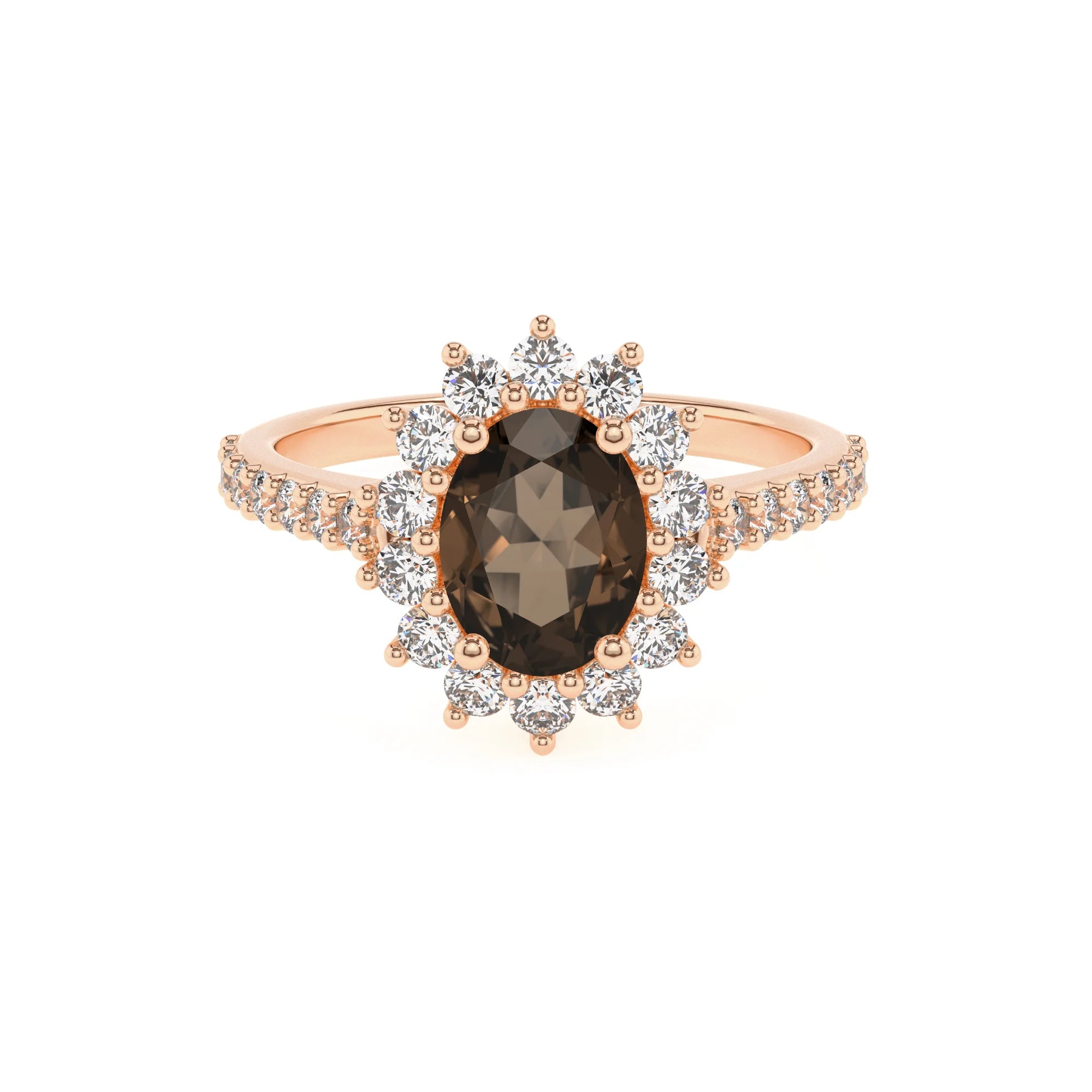 natural smoky-quartz oval solitaire rings in rose gold