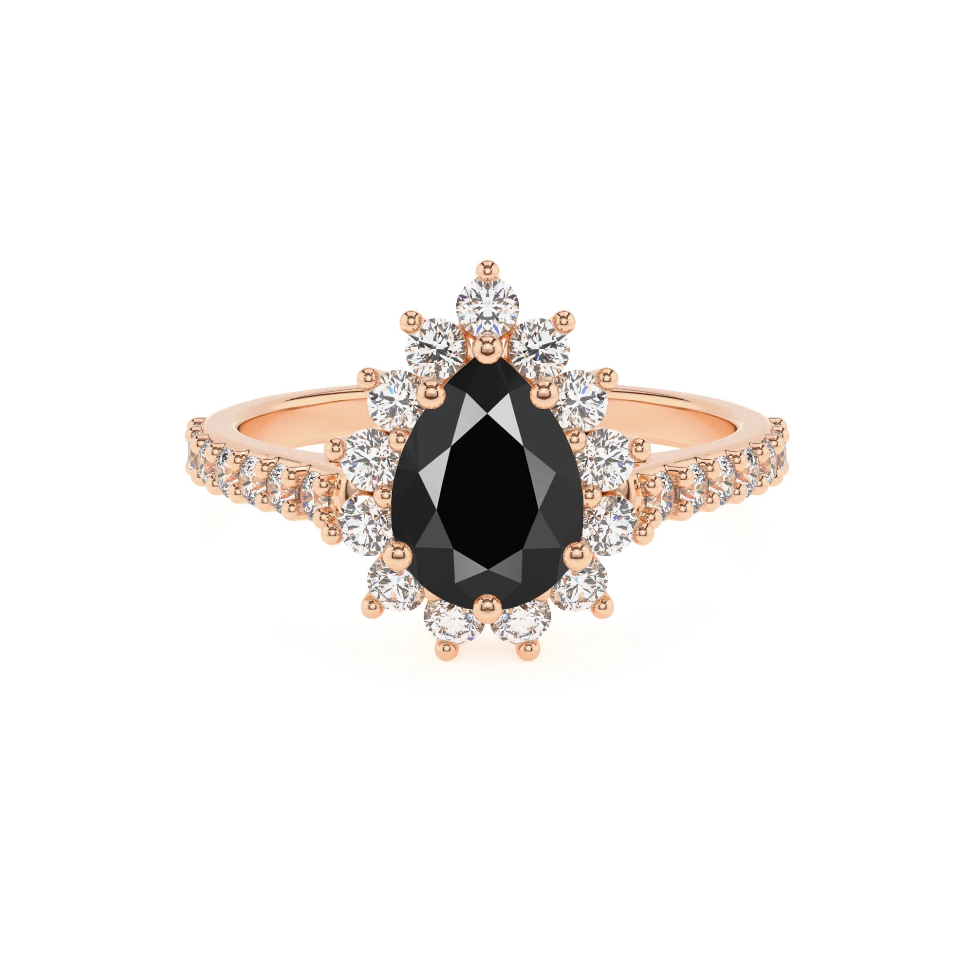 natural black-onyx pear solitaire rings in rose gold