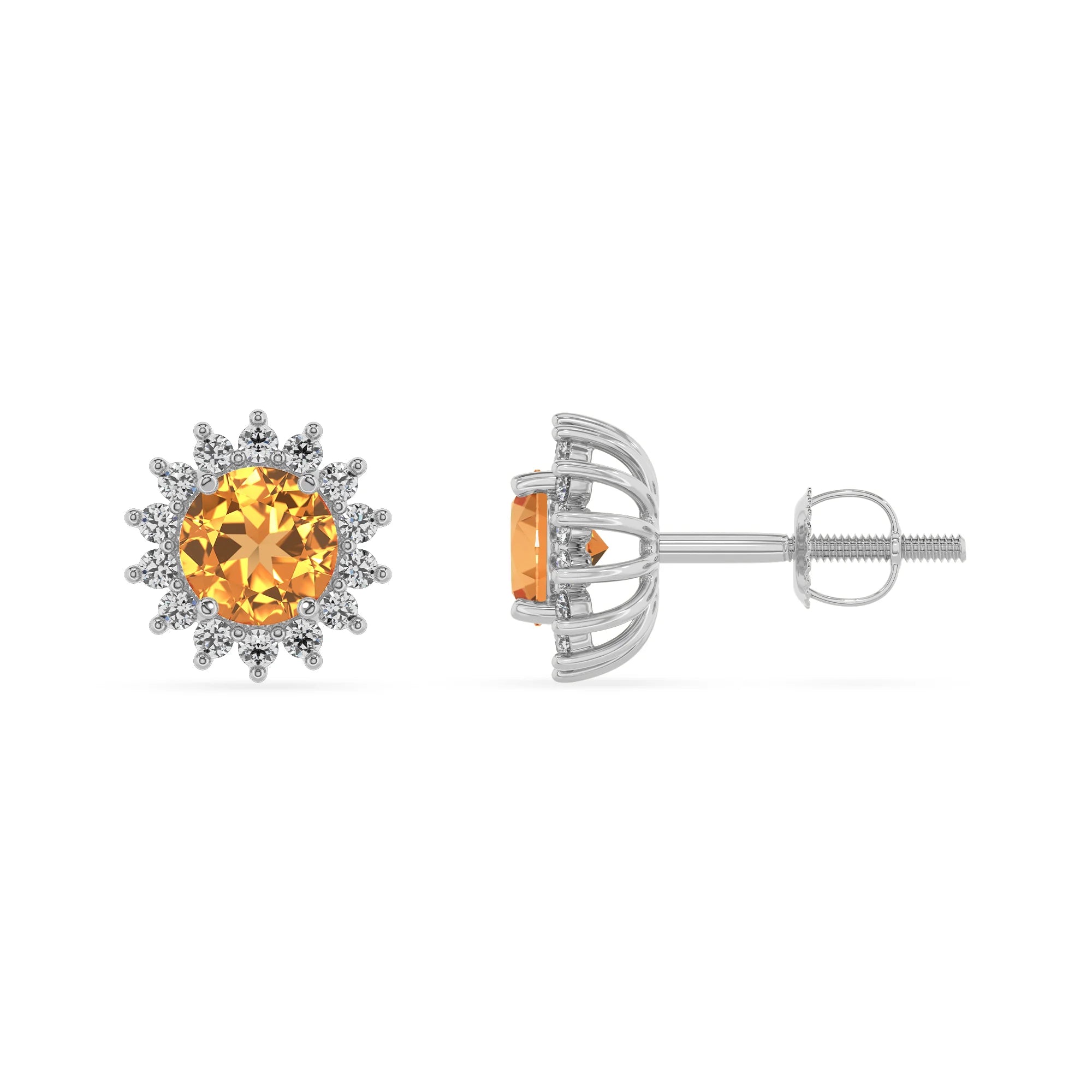 lab grown citrine round stud earrings in white gold