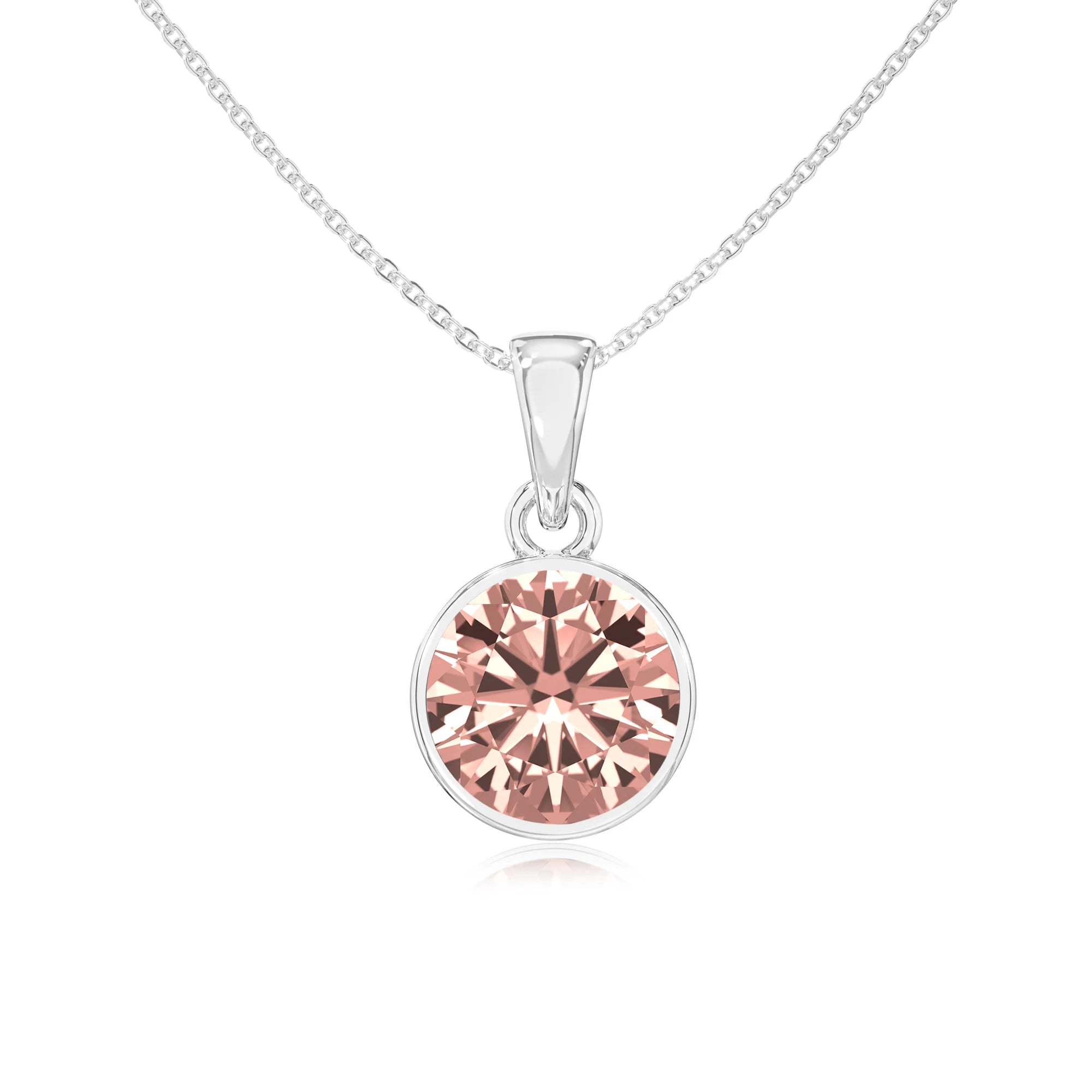 lab grown morganite round solitaire necklaces in sterling silver