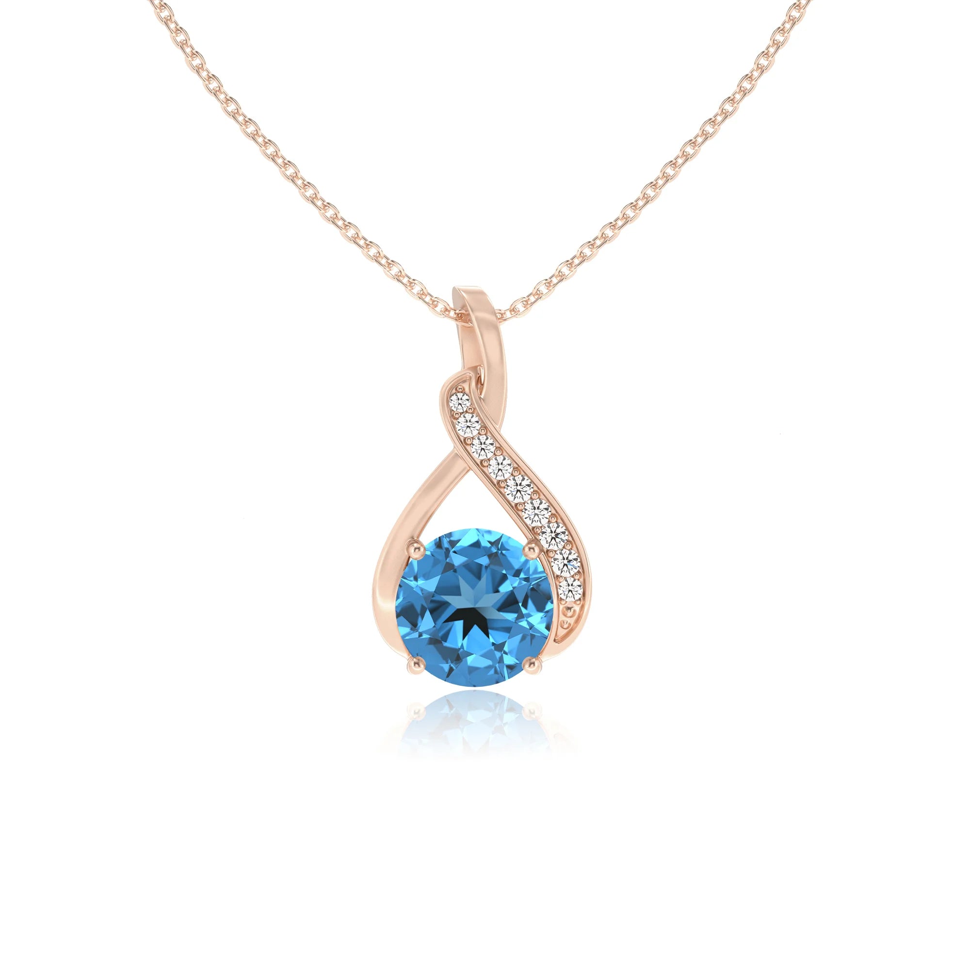 natural swiss-blue-topaz round solitaire necklaces in rose gold