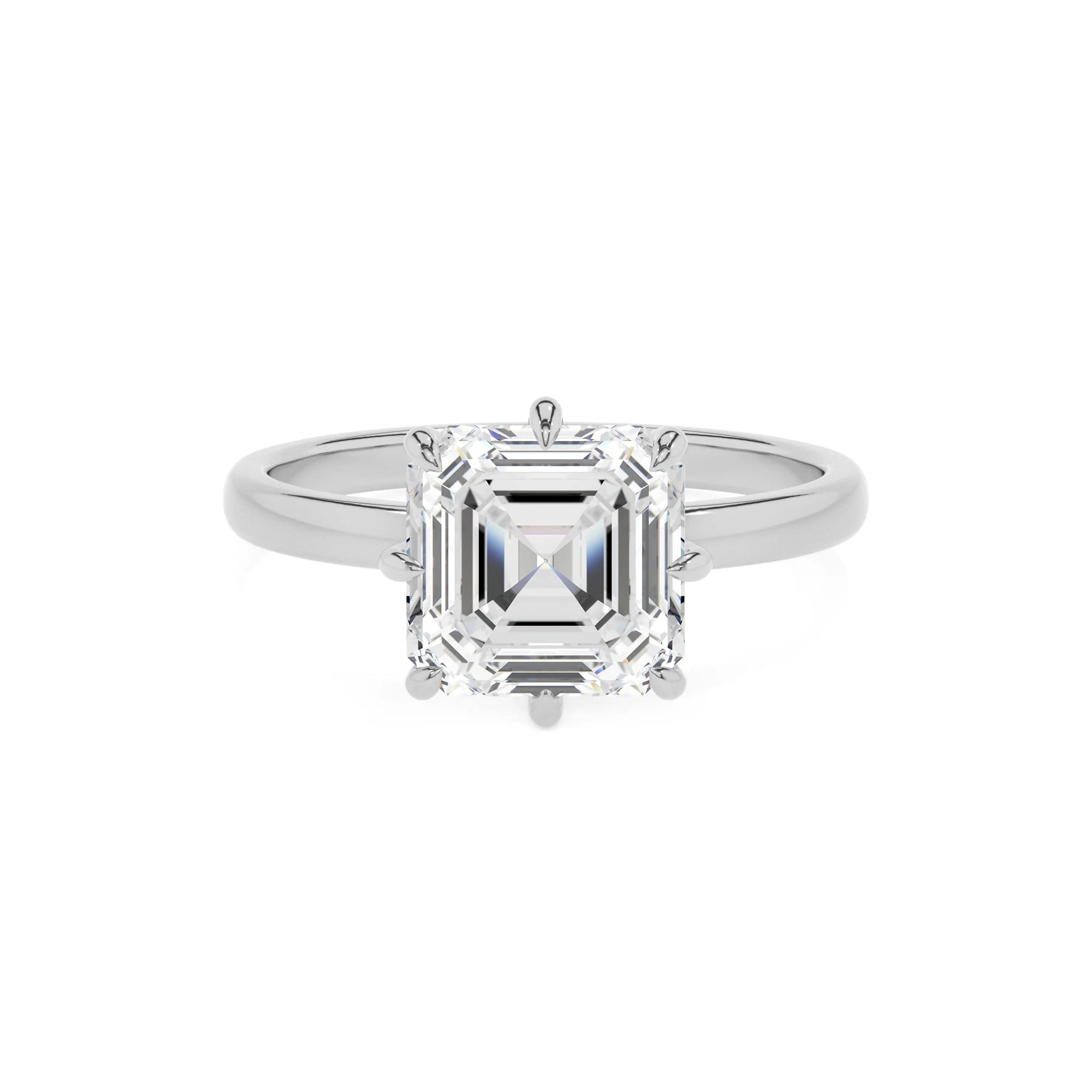 lab grown moissanite asscher solitaire rings in platinum