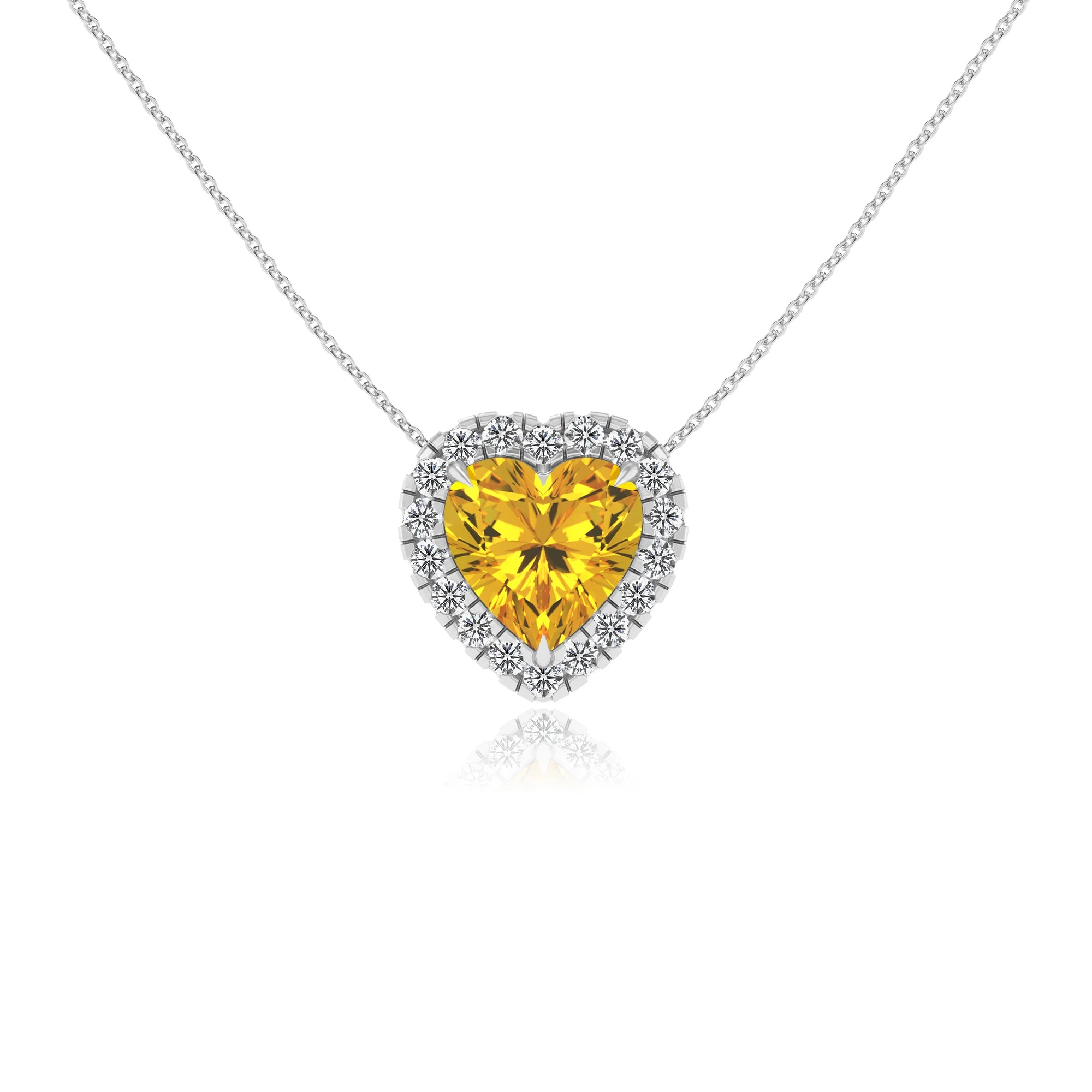 lab grown yellow sapphire heart solitaire necklaces in platinum