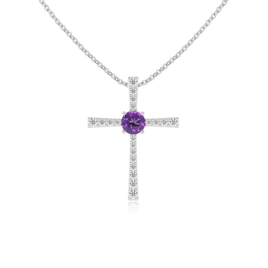 lab grown amethyst round infinity necklaces in white gold