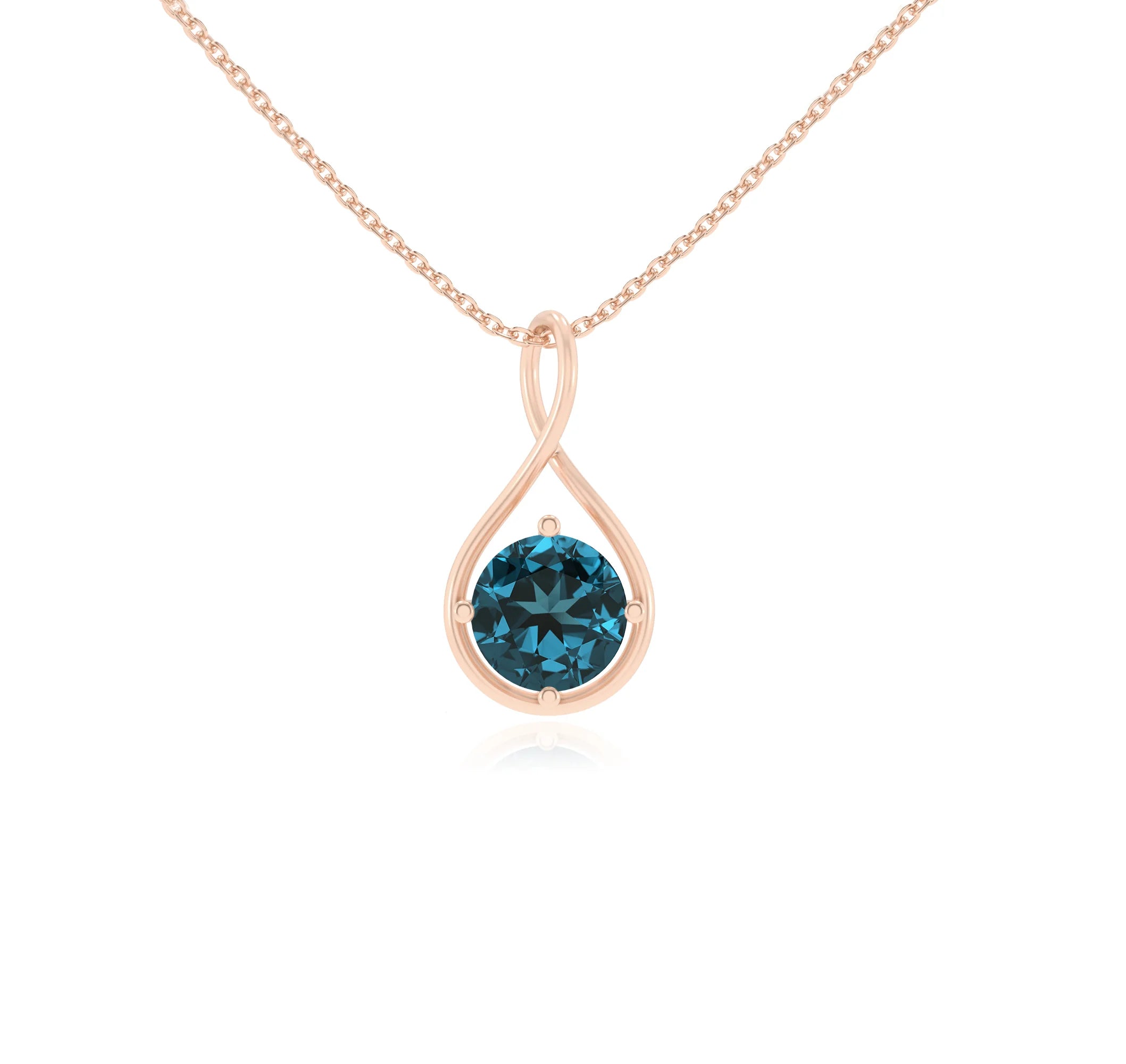 natural london-blue-topaz round solitaire necklaces in rose gold