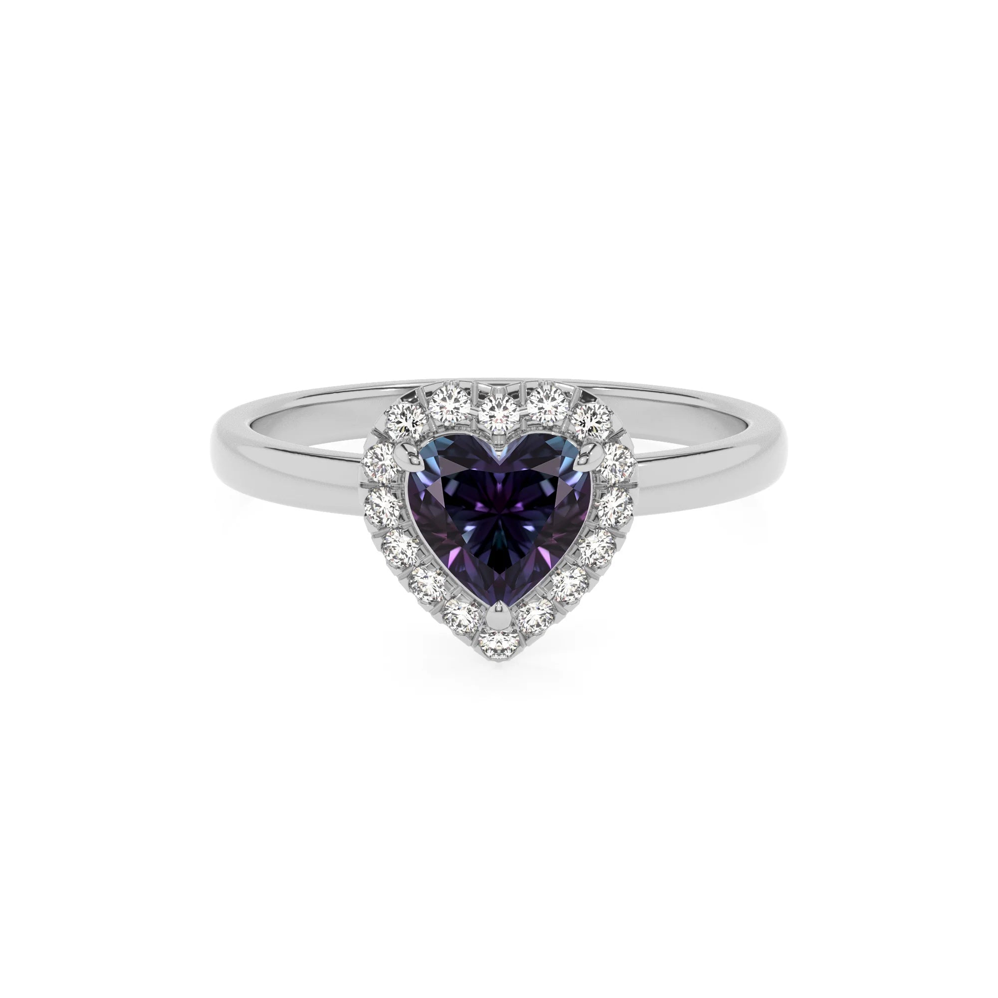 lab grown alexandrite heart solitaire rings in platinum