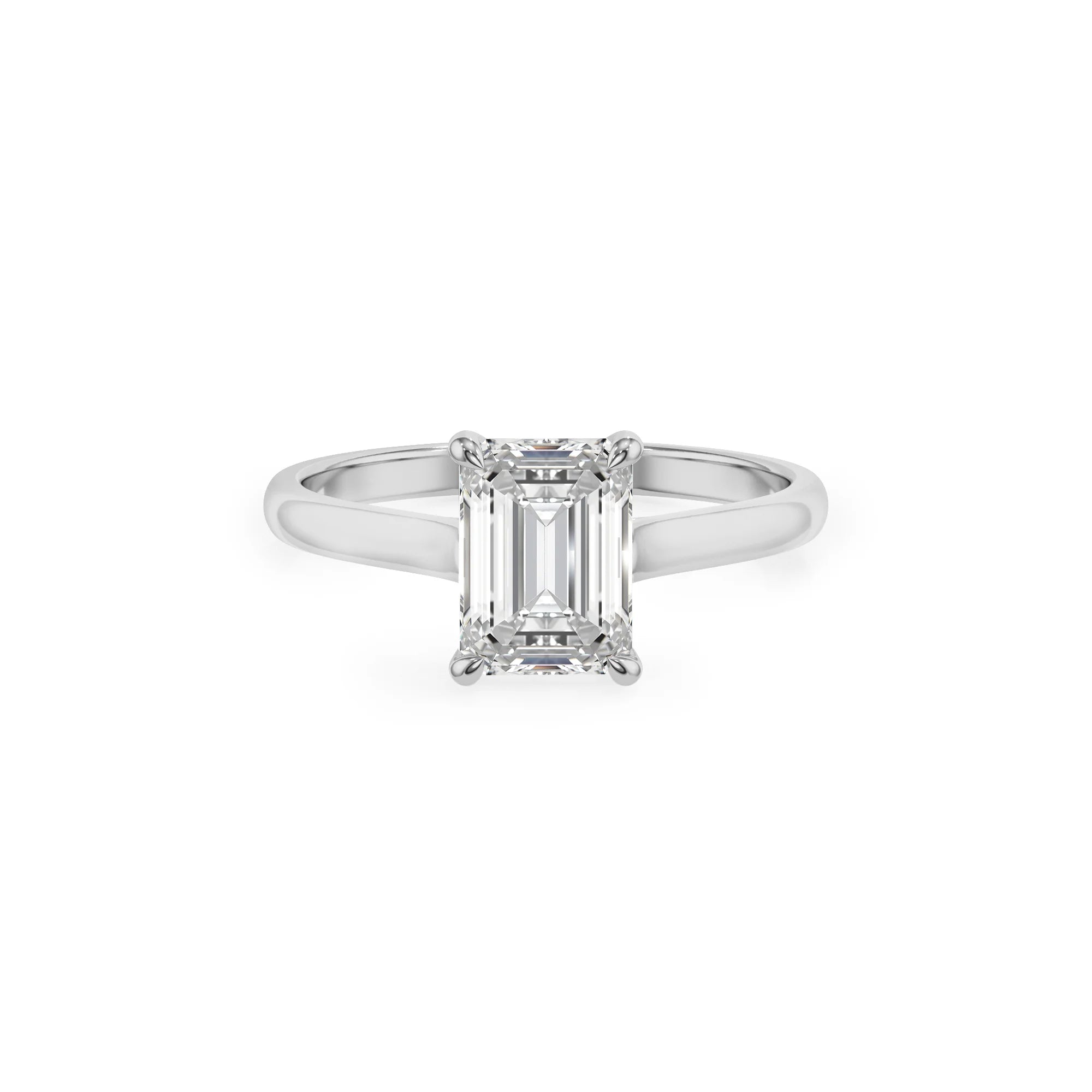 lab grown moissanite emerald cut solitaire rings in white gold