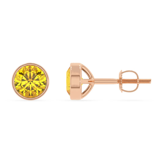 lab grown yellow sapphire round stud earrings in rose gold
