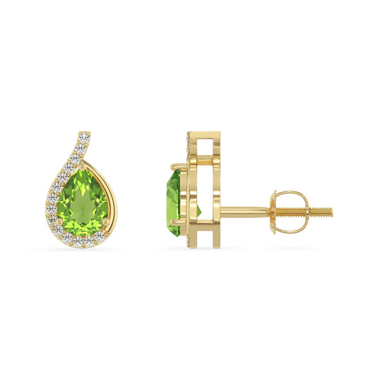 natural peridot pear stud earrings in yellow gold
