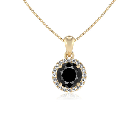 natural black-onyx round solitaire necklaces in yellow gold