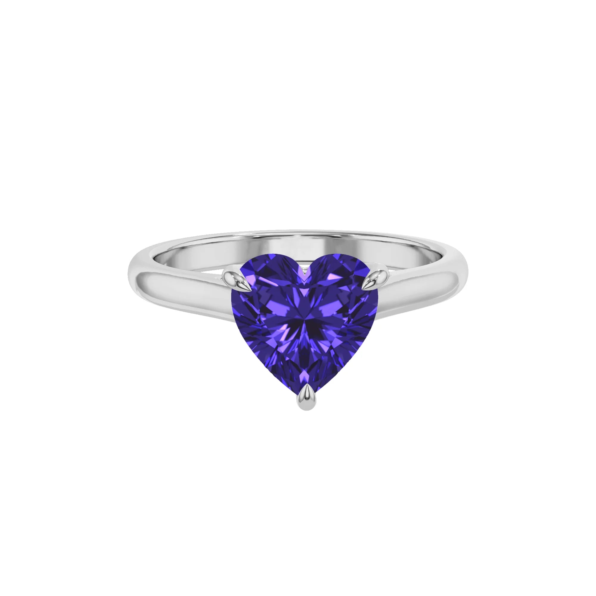 lab grown tanzanite heart solitaire rings in sterling silver