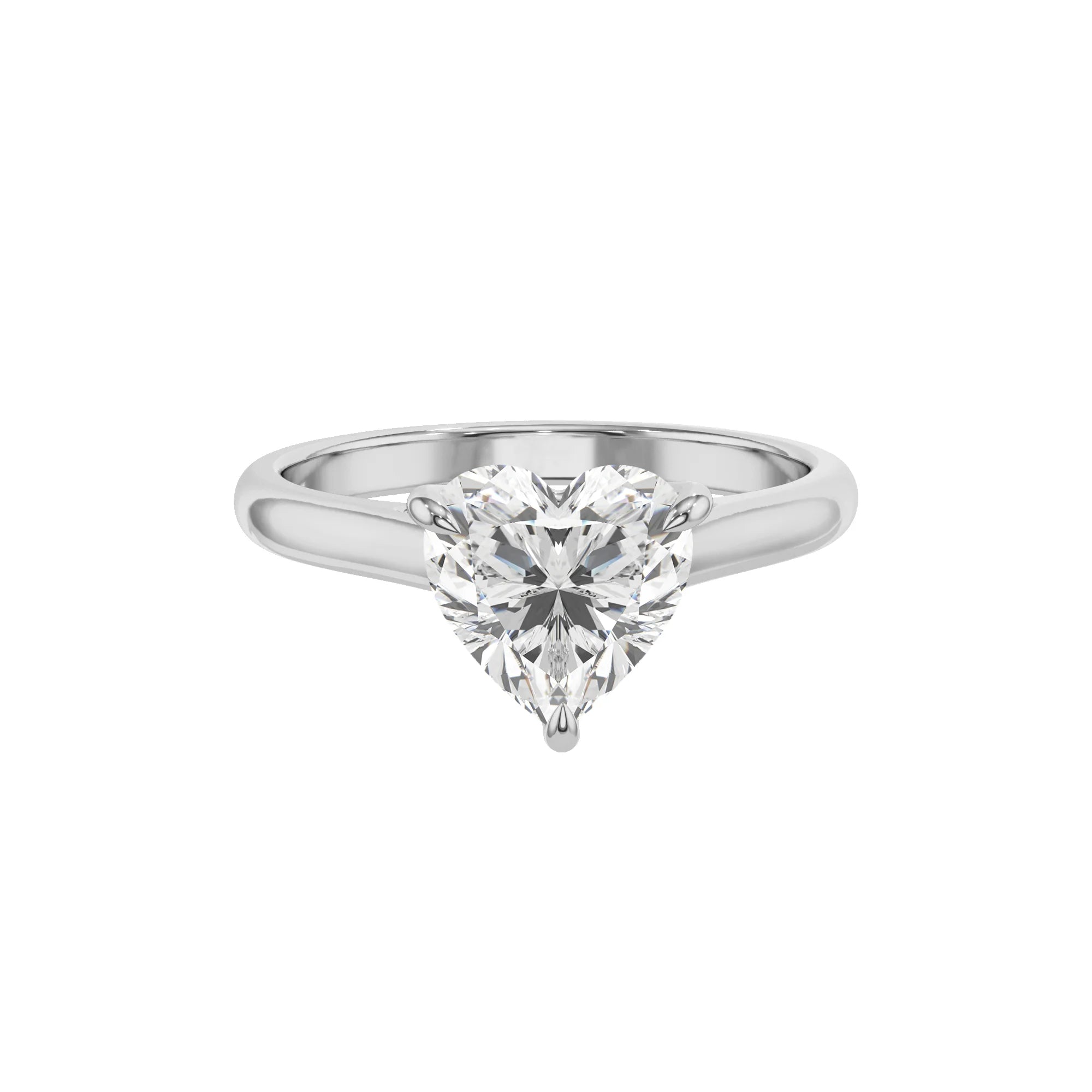 lab grown moissanite heart solitaire rings in white gold