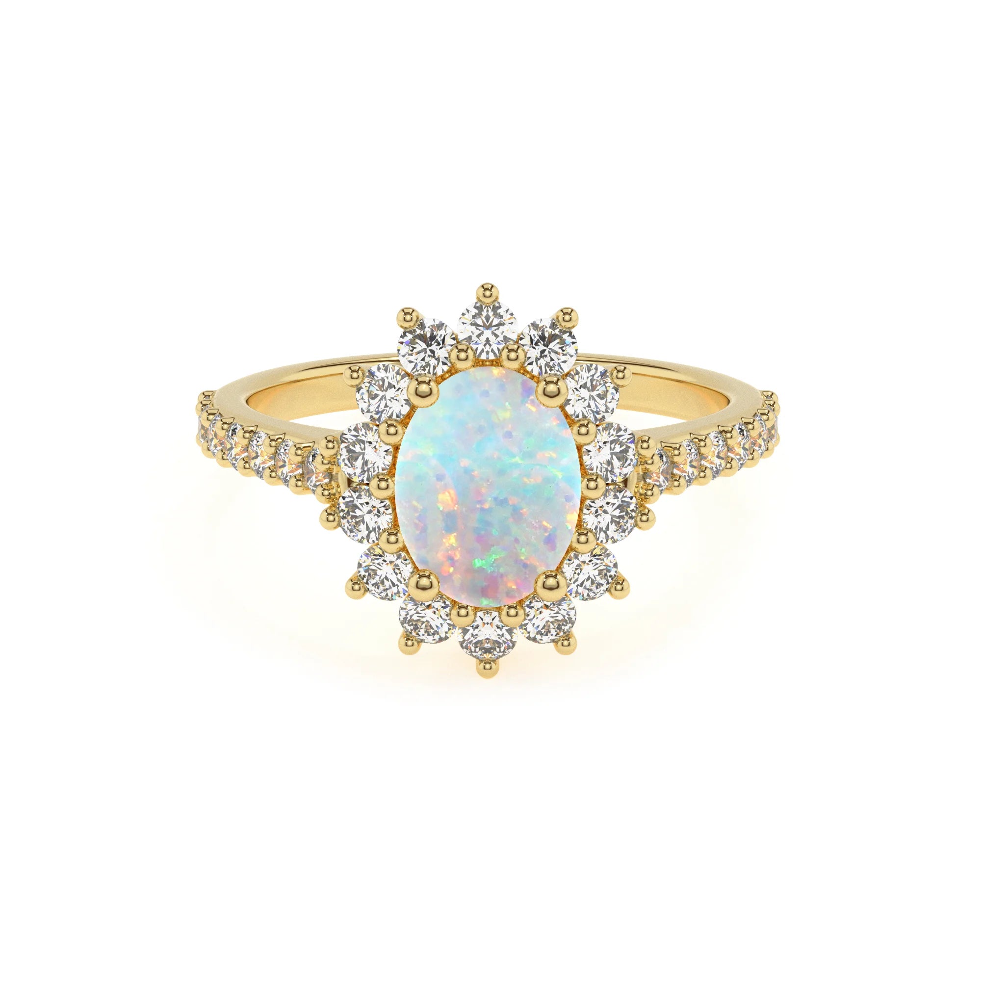 lab grown opal oval solitaire rings in yellow gold