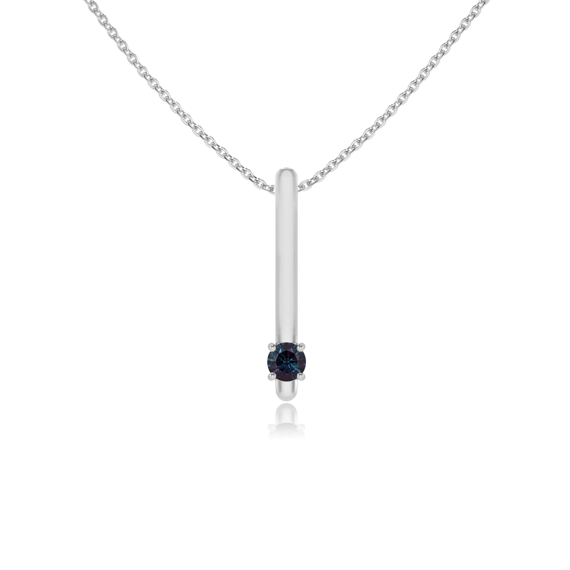 lab grown alexandrite round bar necklaces in sterling silver