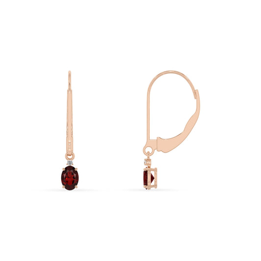 natural garnet oval drop earrings in rose gold