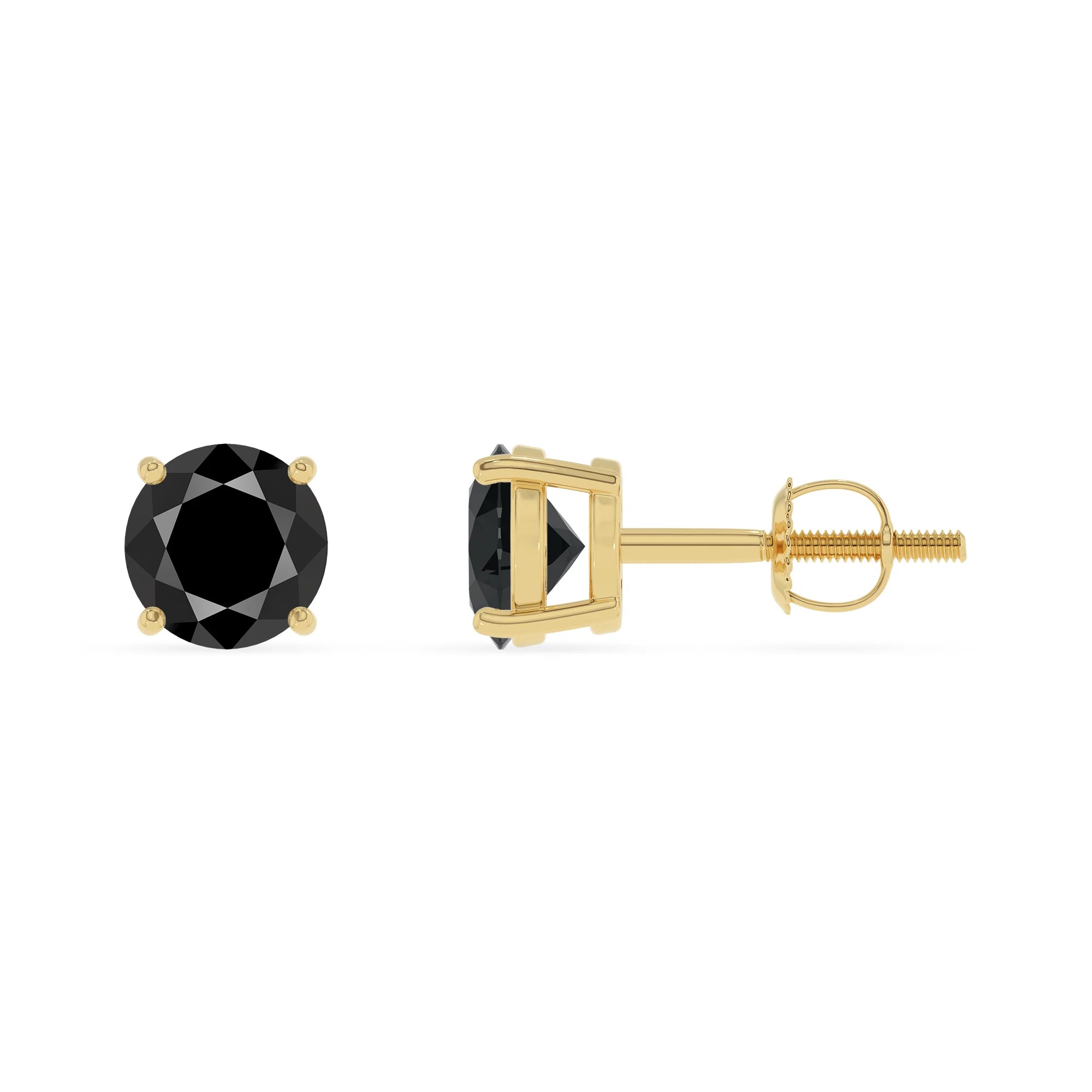 natural black onyx round stud earrings in yellow gold
