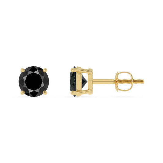 natural black onyx round stud earrings in yellow gold