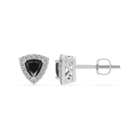 natural black onyx trillion stud earrings in white gold