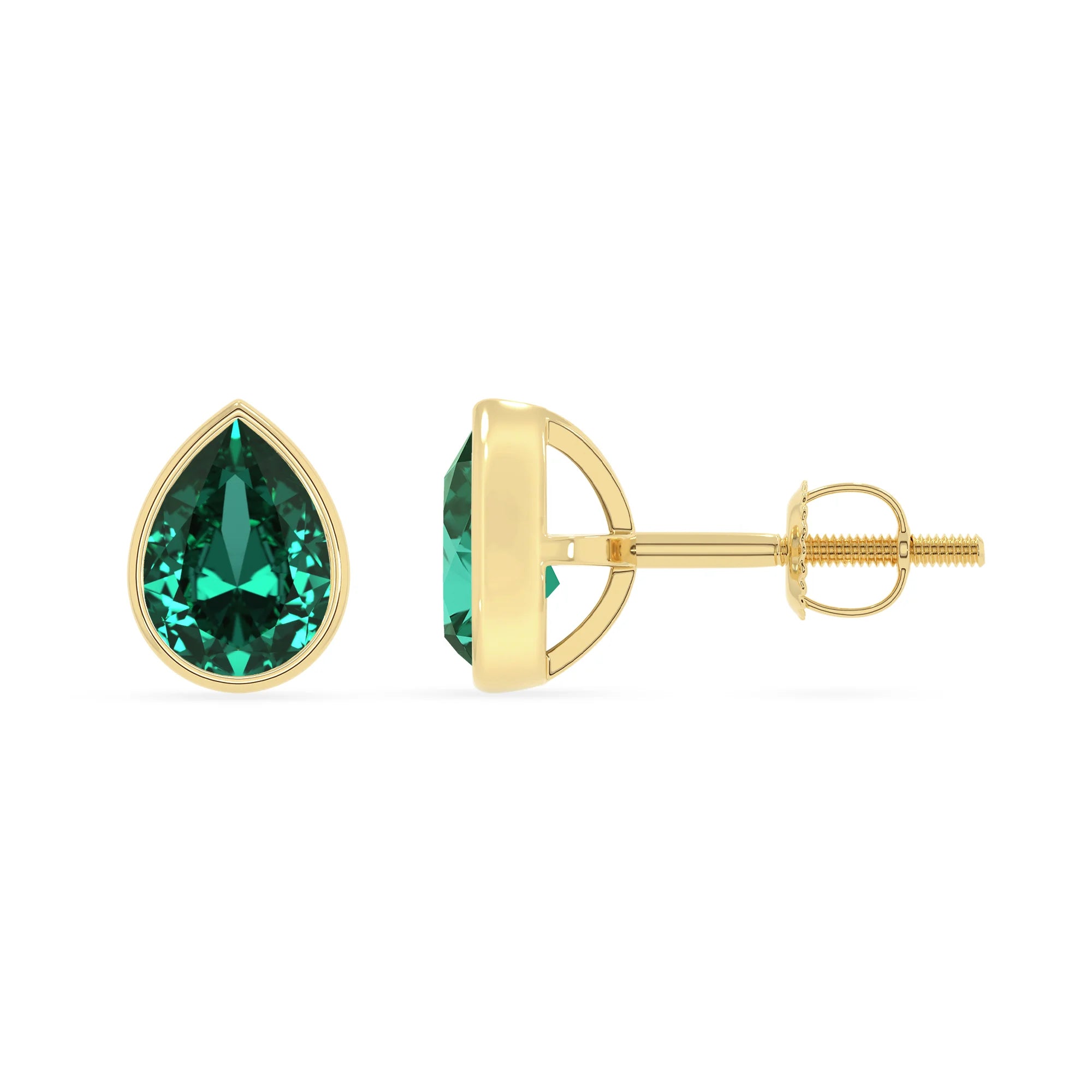 lab grown emerald pear stud earrings in yellow gold