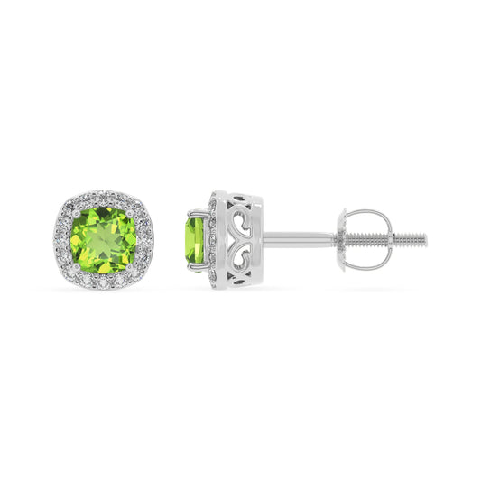 natural peridot cushion stud earrings in platinum