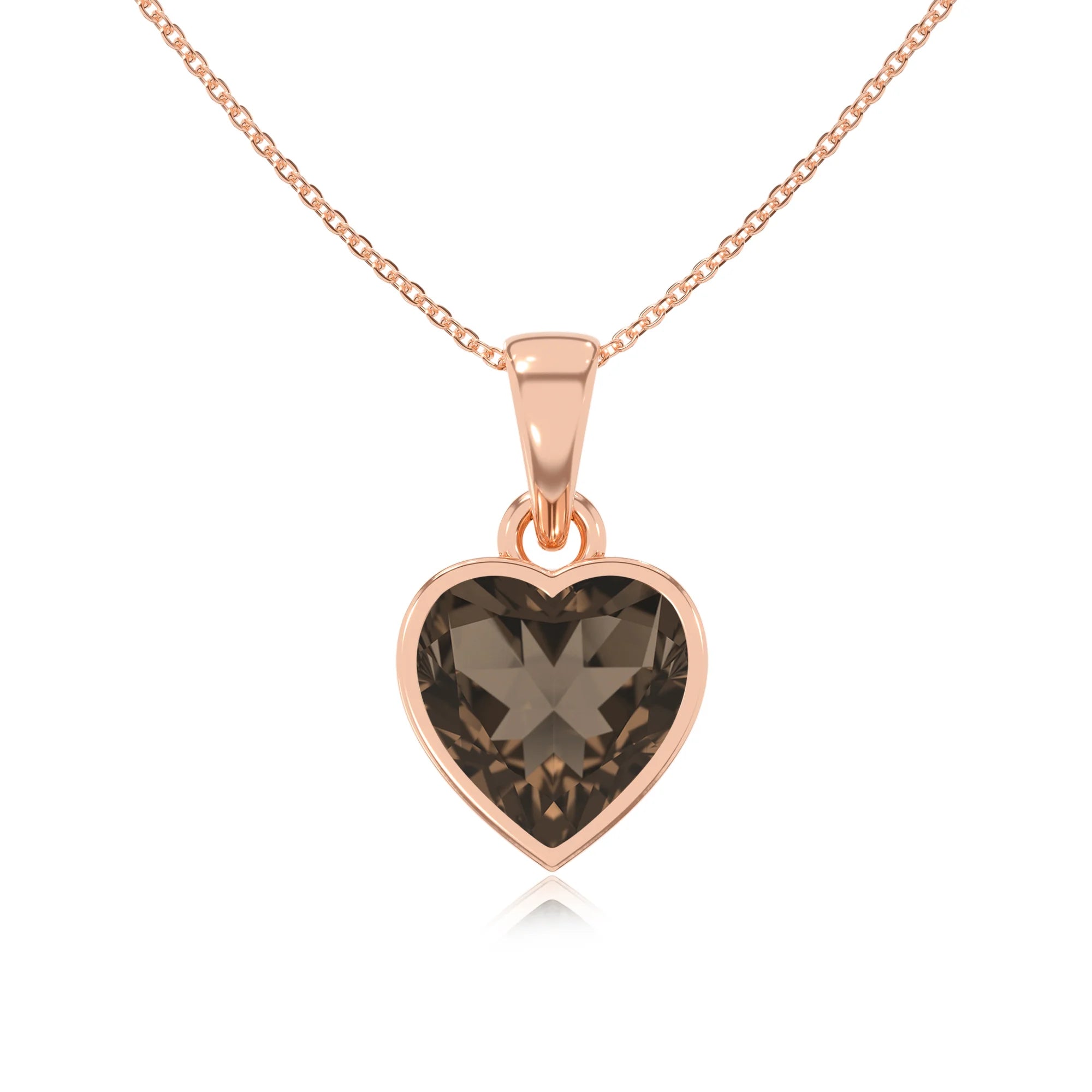 natural smoky-quartz heart solitaire necklaces in rose gold