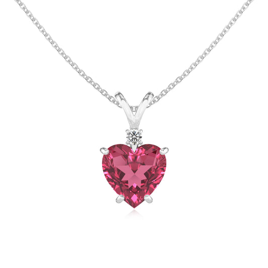 lab grown pink-tourmaline heart solitaire v-bale necklaces in platinum