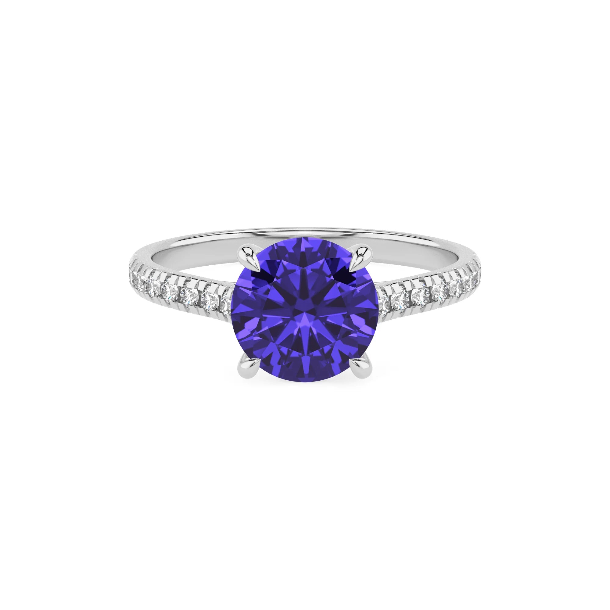 lab grown tanzanite round half eternity solitaire engagement rings in sterling silver