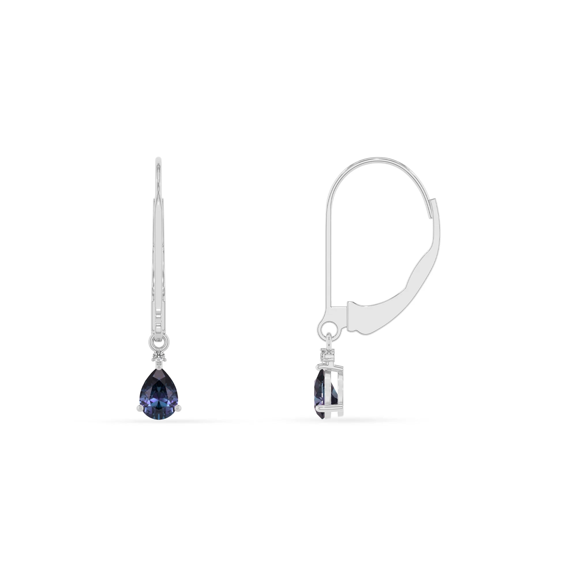 lab grown alexandrite pear drop earrings in platinum