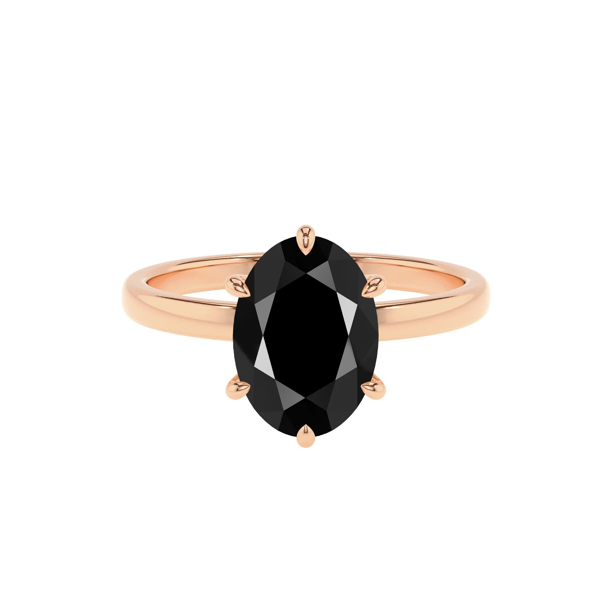 natural black-onyx oval solitaire rings in rose gold