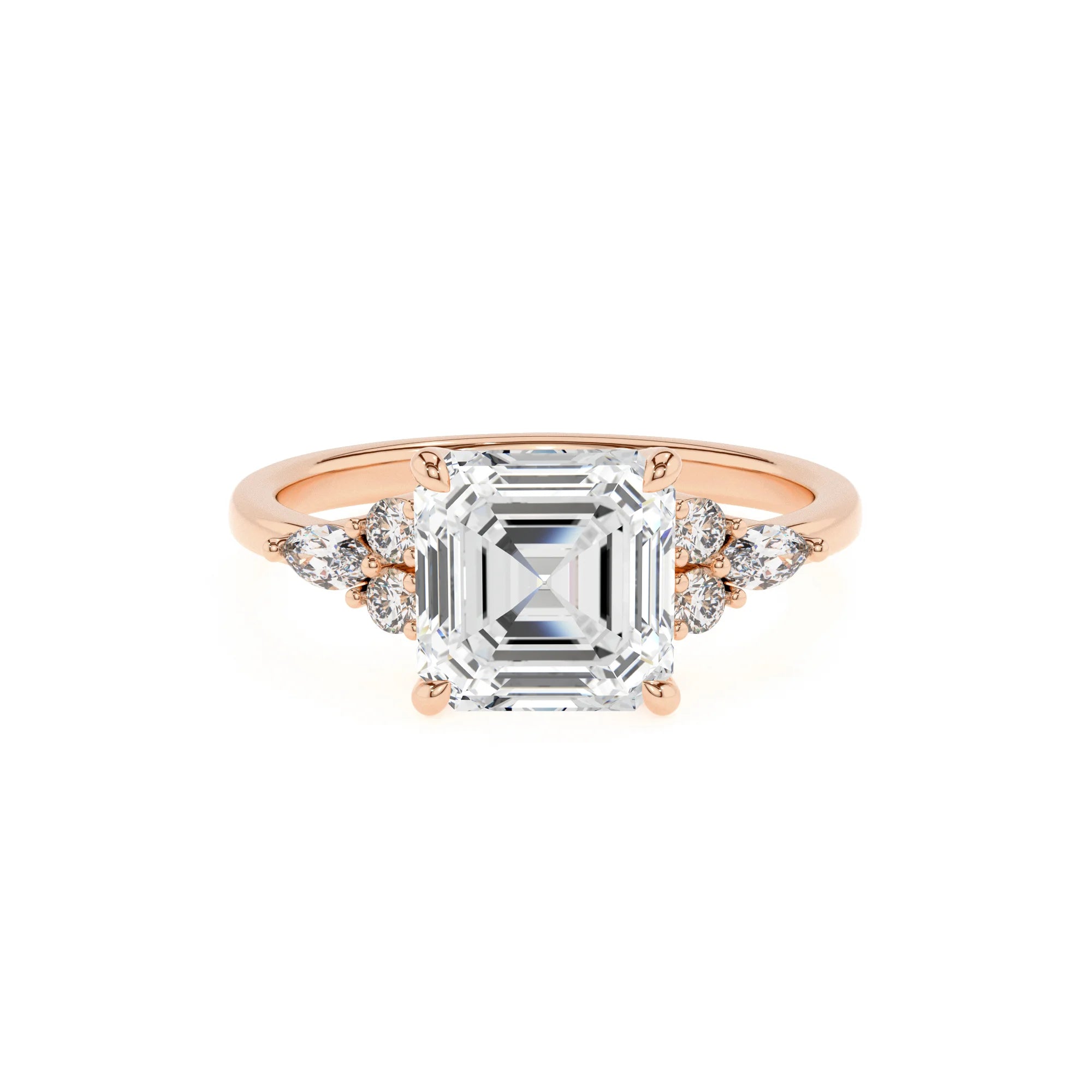 lab grown moissanite asscher solitaire rings in rose gold