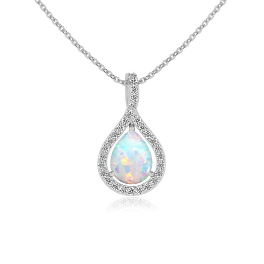 lab grown opal pear solitaire necklaces in platinum