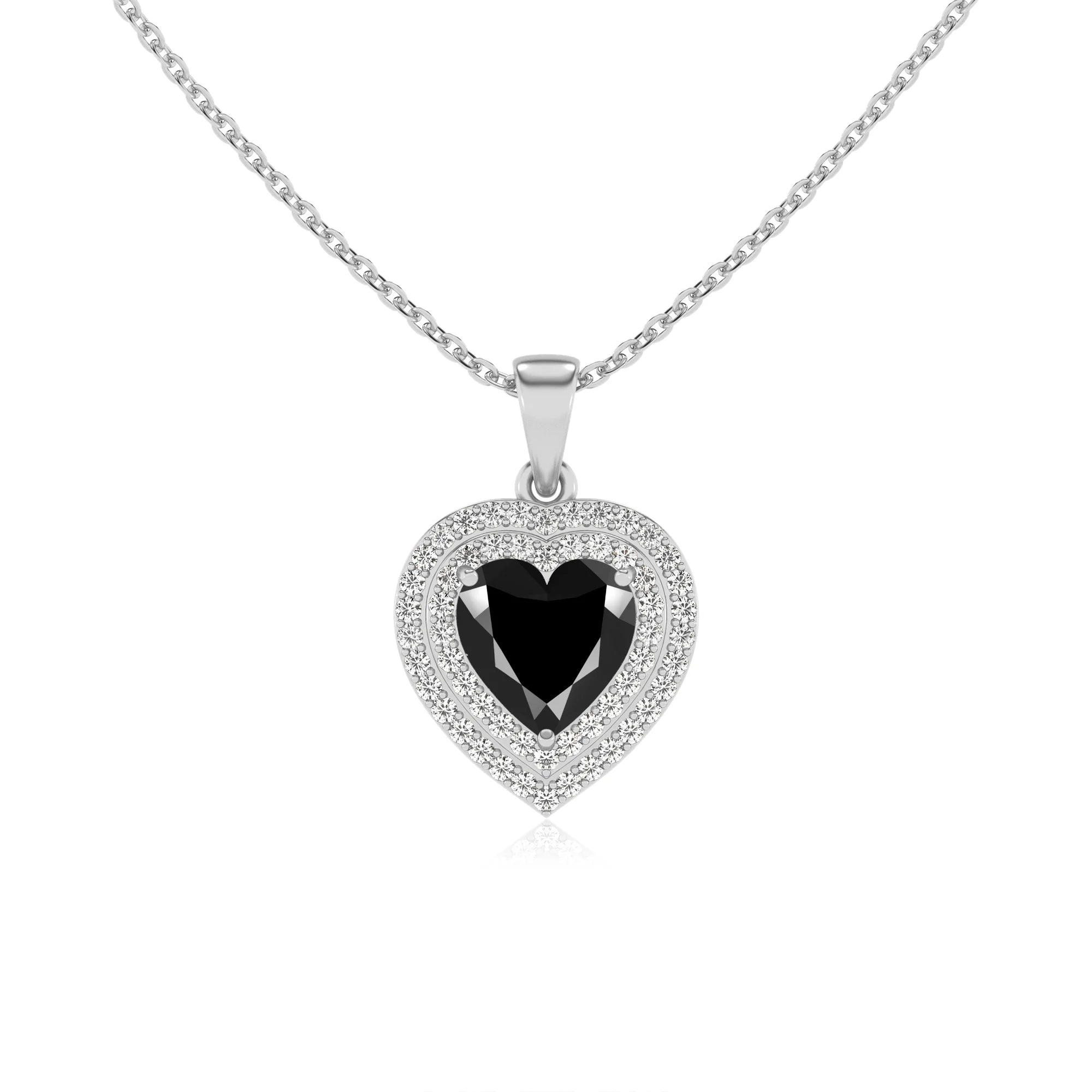 natural black onyx heart halo necklaces in sterling silver