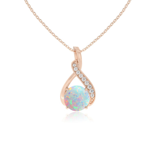 lab grown opal round solitaire necklaces in rose gold