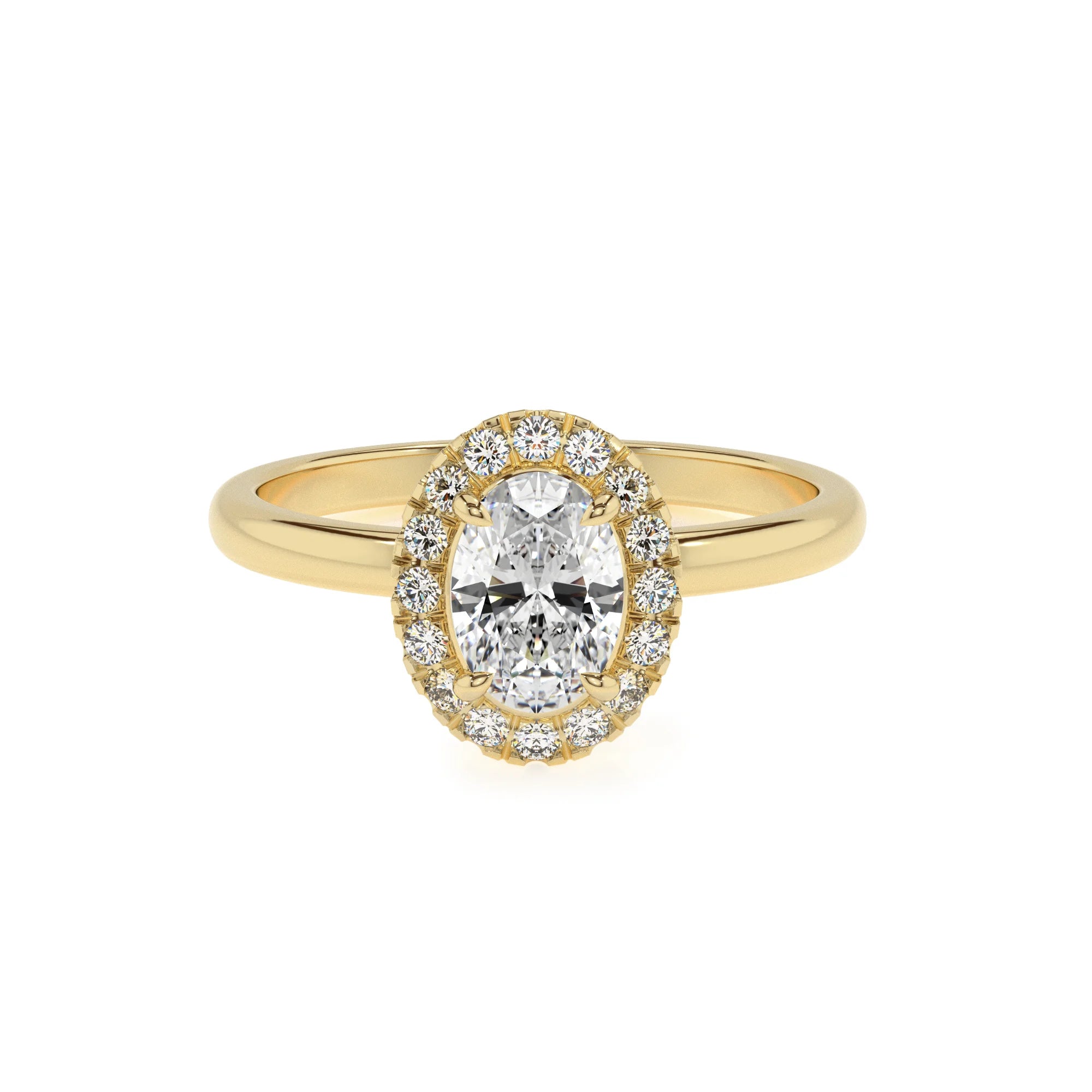 lab grown moissanite oval solitaire rings in yellow gold