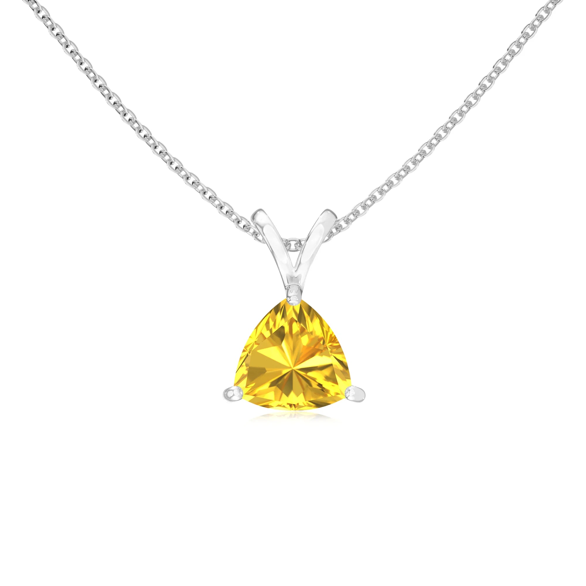 lab grown yellow-sapphire trillion solitaire v-bale necklaces in sterling silver