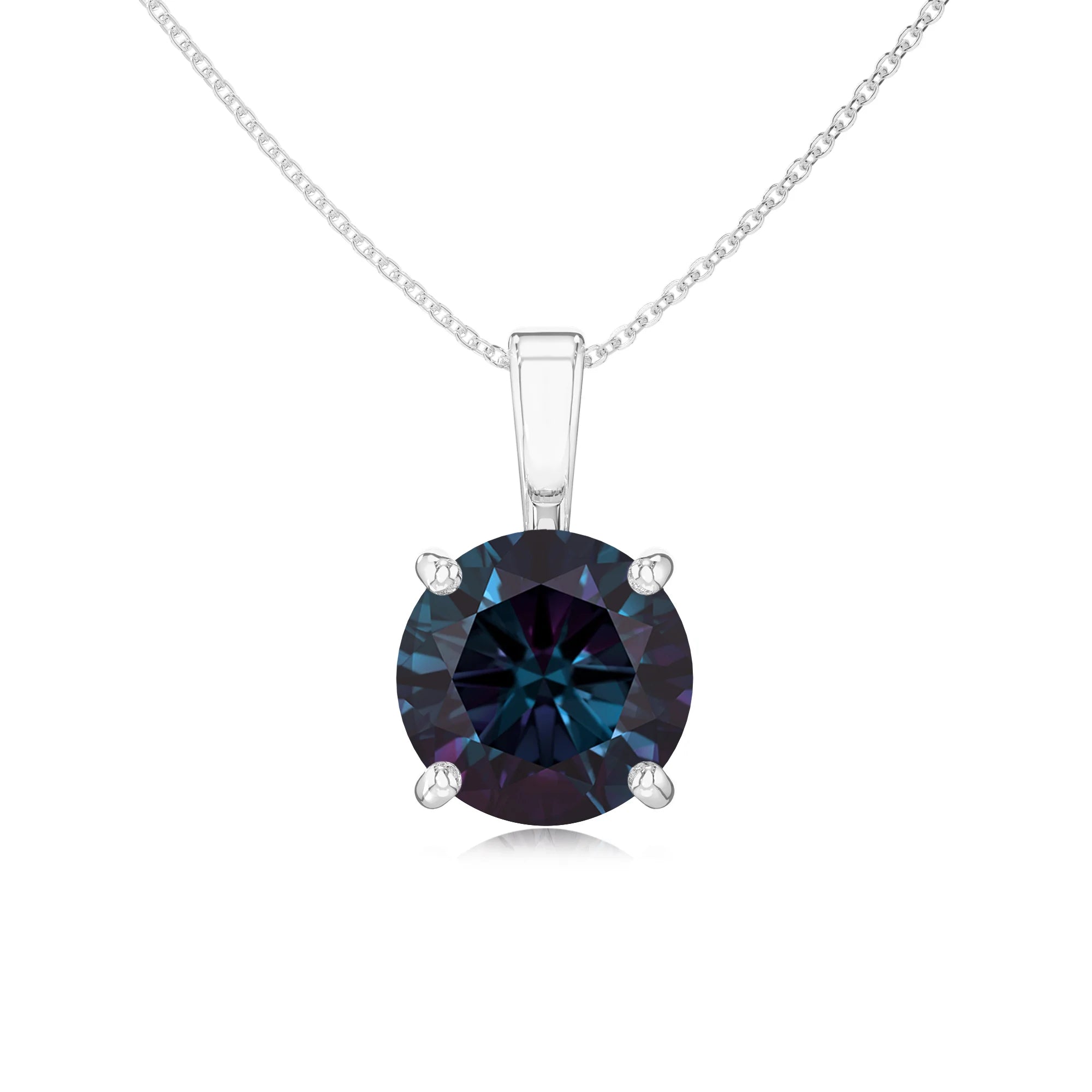 lab grown alexandrite round solitaire necklaces in platinum