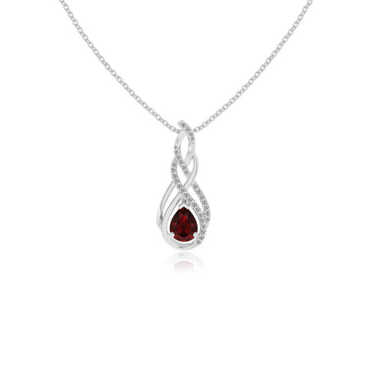 natural garnet pear solitaire necklaces in white gold