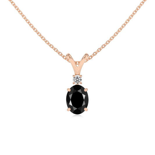 natural black-onyx oval solitaire v-bale necklaces in rose gold