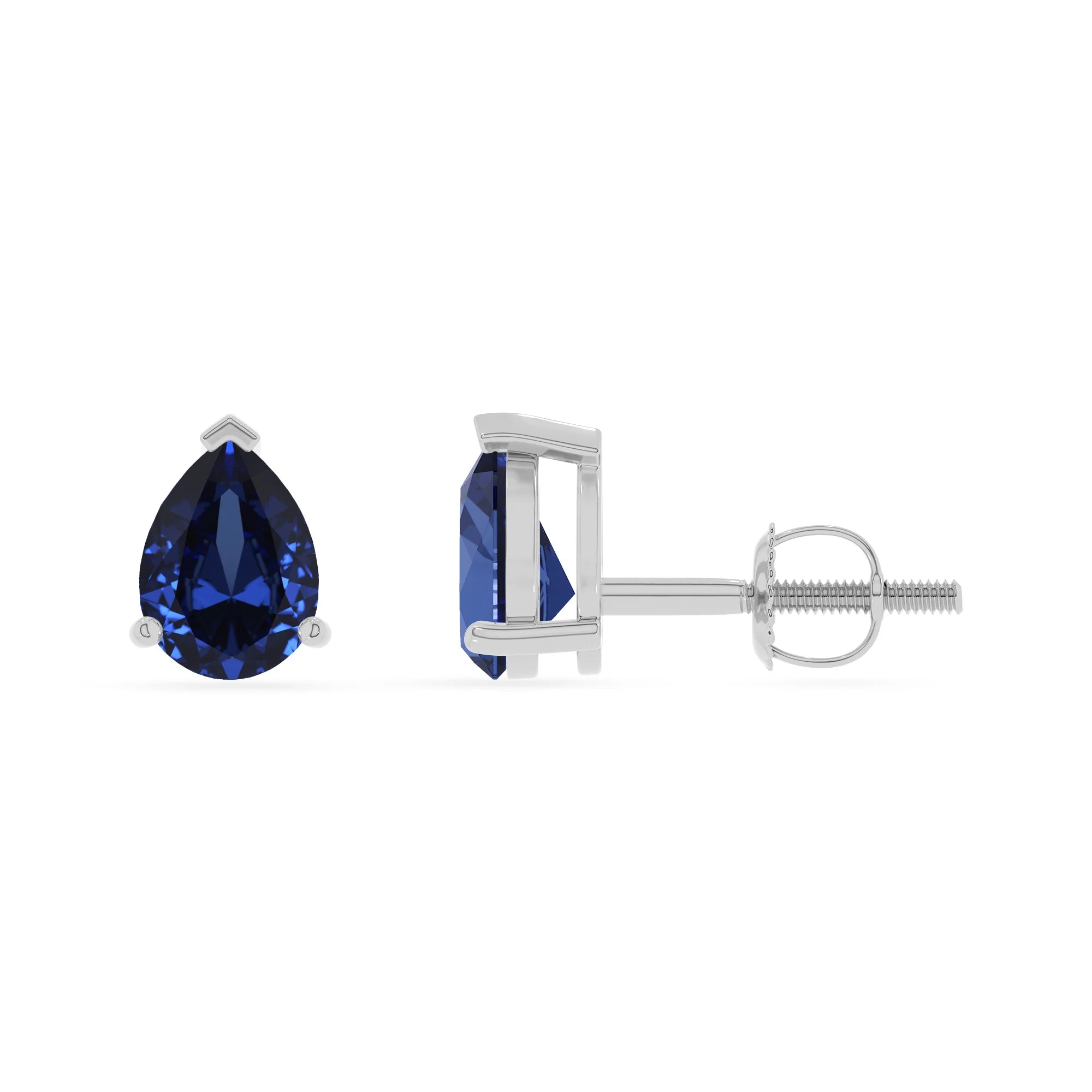 lab grown blue sapphire pear stud earrings in sterling silver