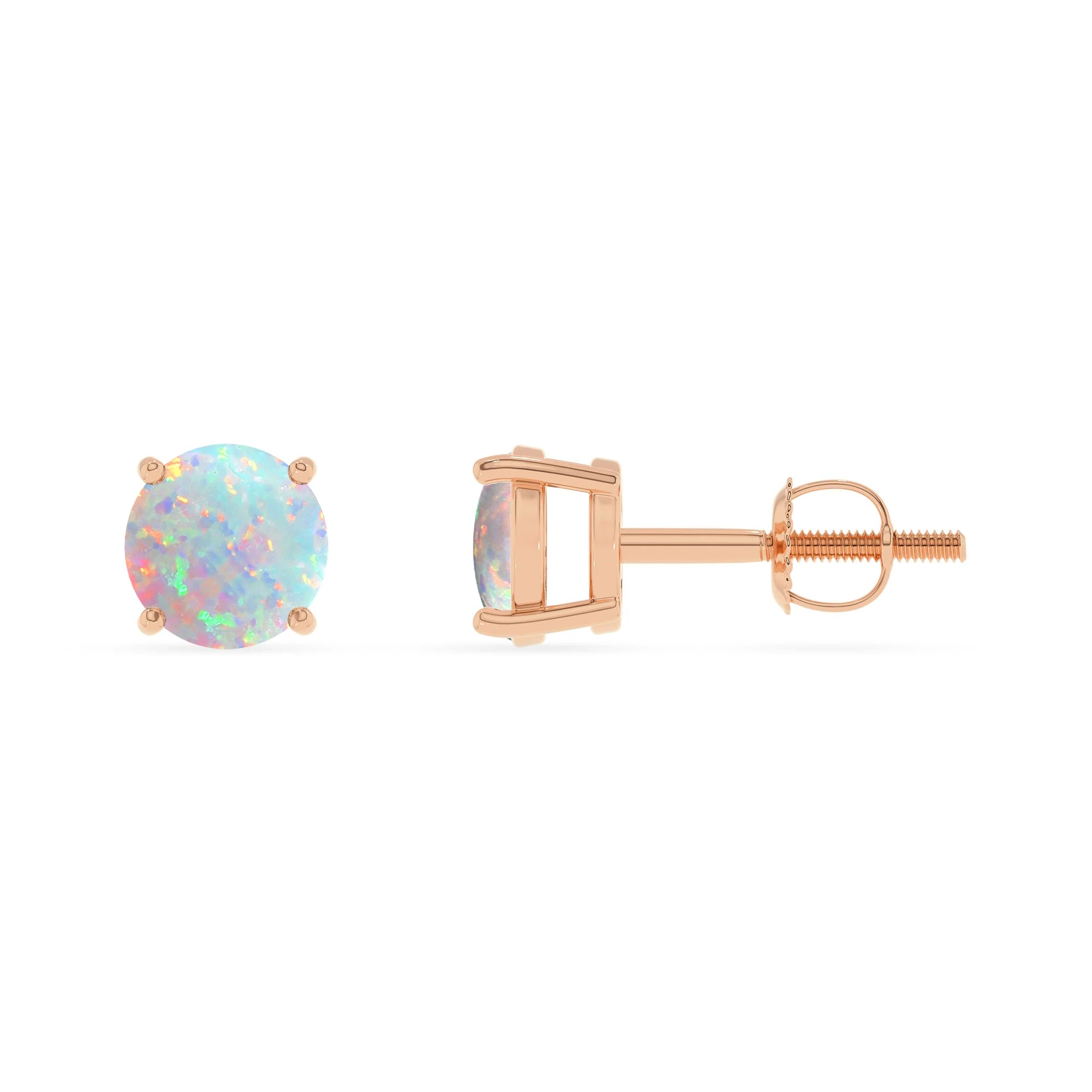 lab grown opal round stud earrings in rose gold